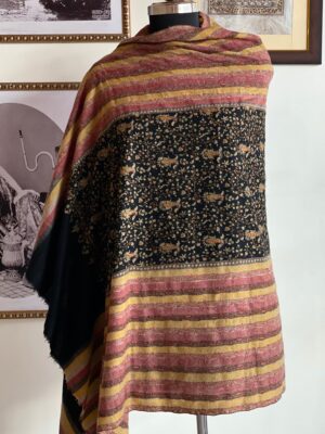 Handwoven Kashmiri Sozni Embroidered Pashmina Shawl – Heritage Check Design