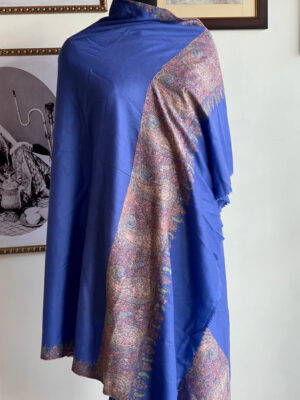 Royal Blue Kashmiri Pashmina Shawl with Hand Sozni Embroidery