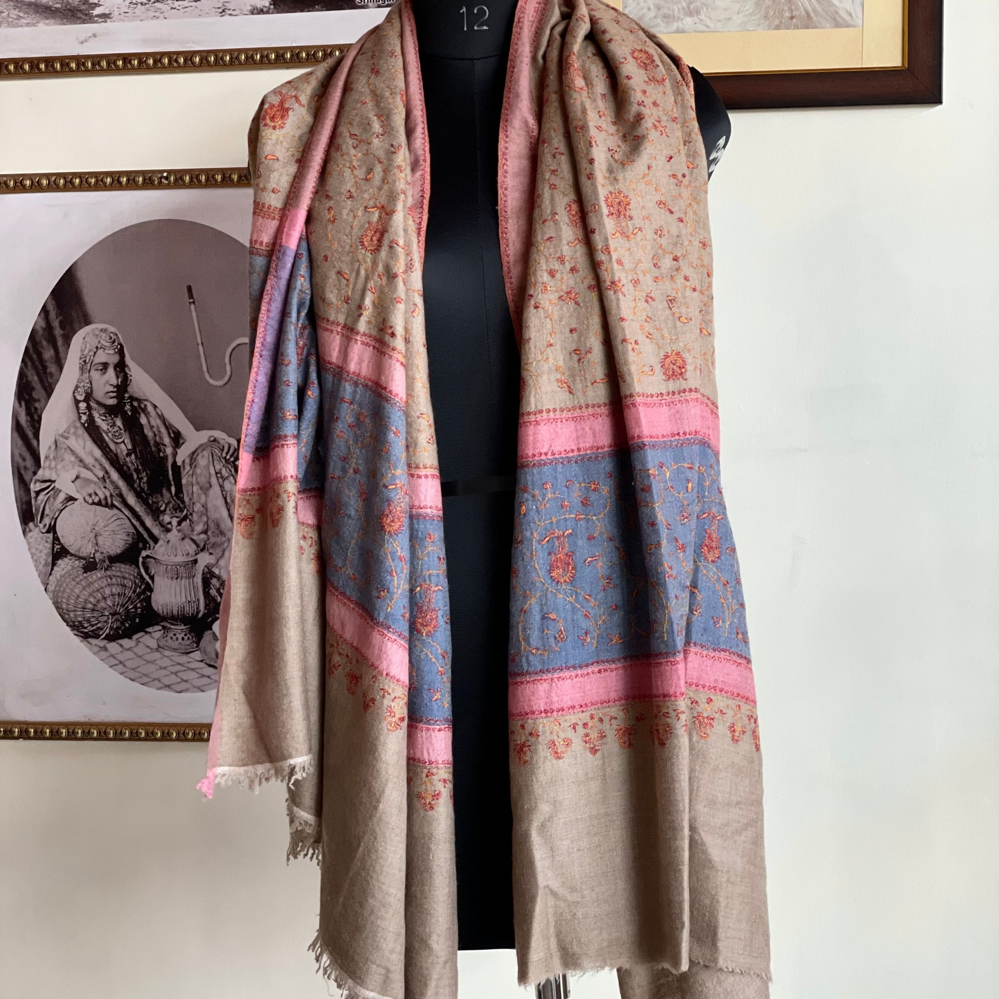 Royal Sozni Jaal Kashmiri Pashmina Shawl hand-embroidered in traditional Kashmiri craftsmanship