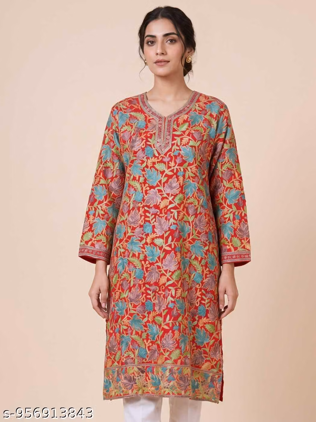 Cultural Red Kashmiri Short Kurti in Georgette with Aari Embroidery