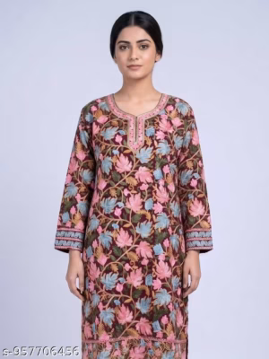 Maroon Kashmiri Long Kurti in Georgette with Ari Embroidery