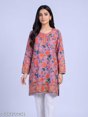 Kashmiri Long Kurti in Purple Georgette with Ari Embroidery