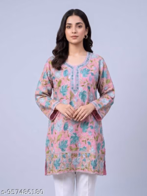 Pink Kashmiri Georgette Kurti with Chinari Aari Embroidery